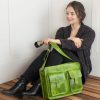 Leather laptop bag for women, green leather messenger bag for work, shoulder bag with pockets casual style, bag for women black outfits