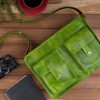 Leather laptop bag for women, green leather messenger bag for work, shoulder bag with pockets casual style, bag for women black outfits